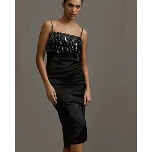 Women's Rhode Gabriella Bedazzled Tassel Midi Dress size S in Black Glam Date